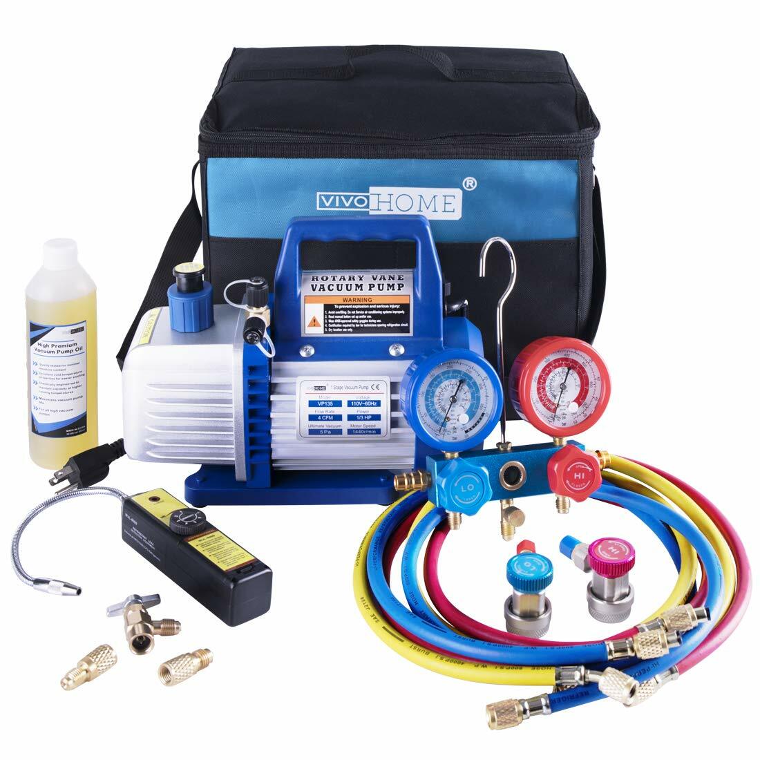 4 CFM Vacuum Pump HVAC Refrigeration AC Manifold Gauge R134A R502 Kit ETL Listed