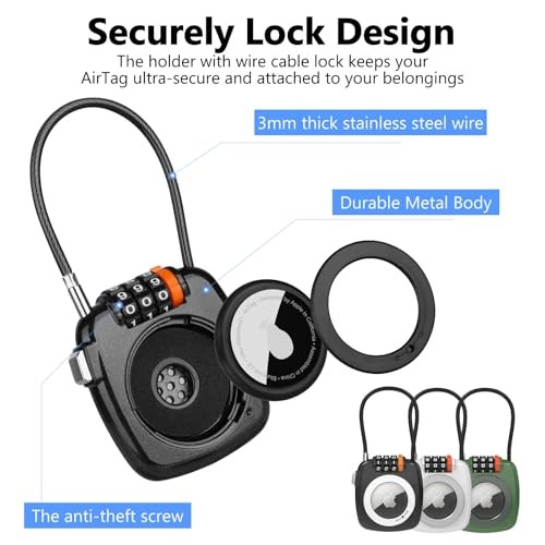 Compatible with Apple AirTag Secure Lock with Wire Cable, 3-Digit Black