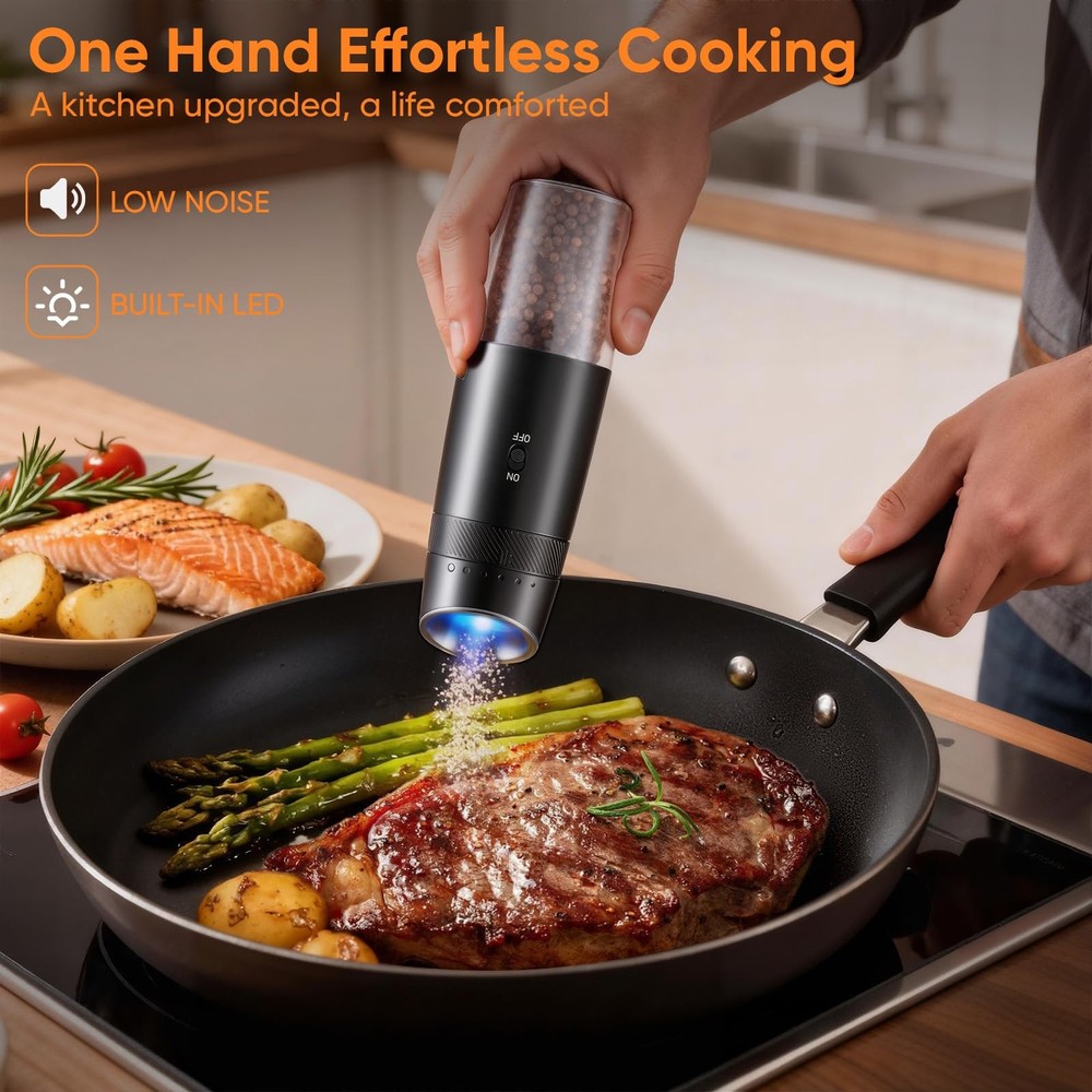 Salt and Pepper Grinder Set Rechargeable with Charging Base, Automatic Shaker...