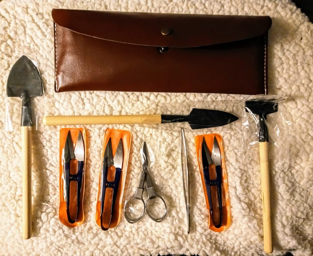 Bonsai Set 8 Pcs - Include Pruner,Fold Scissors,Mini Rake,Bud & Leaf Trimmer Set
