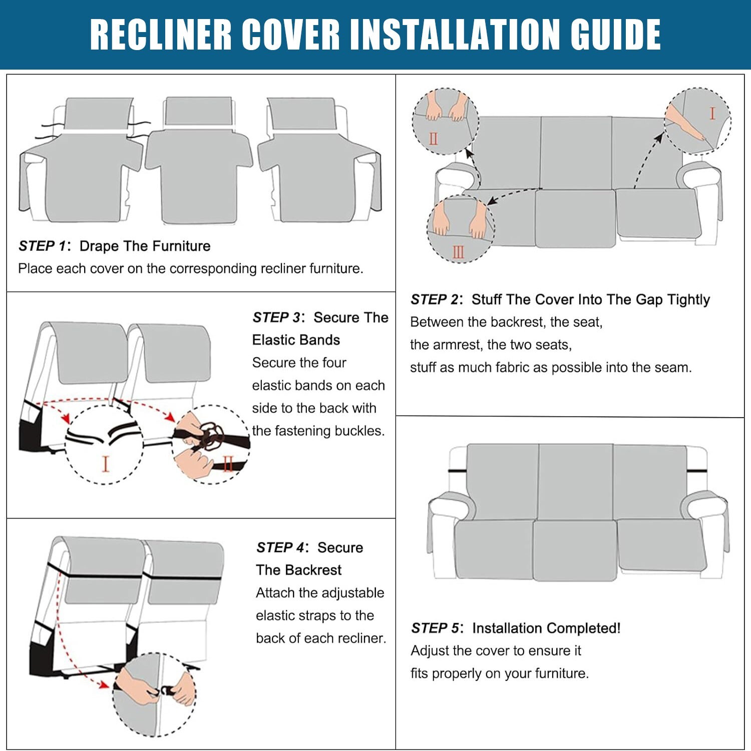 Waterproof non-slip sofa cover recliner 3 seats, furniture protection decoration