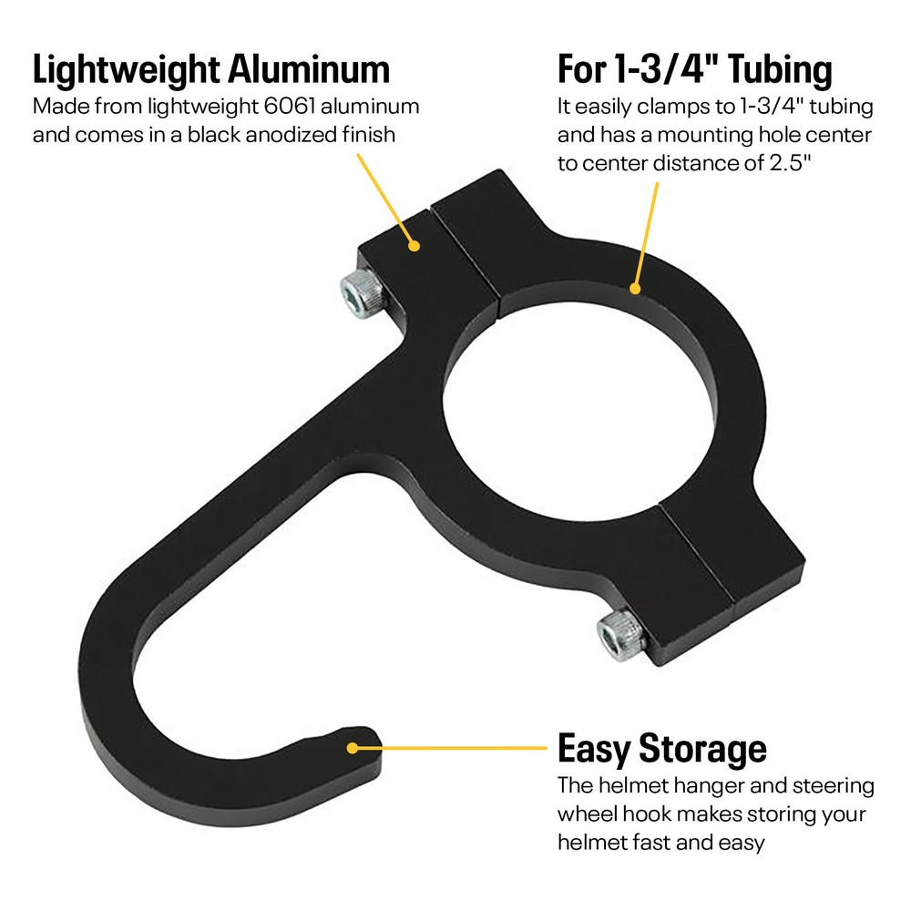 Helmet and Steering Wheel Hooks, Black - 2 Pack