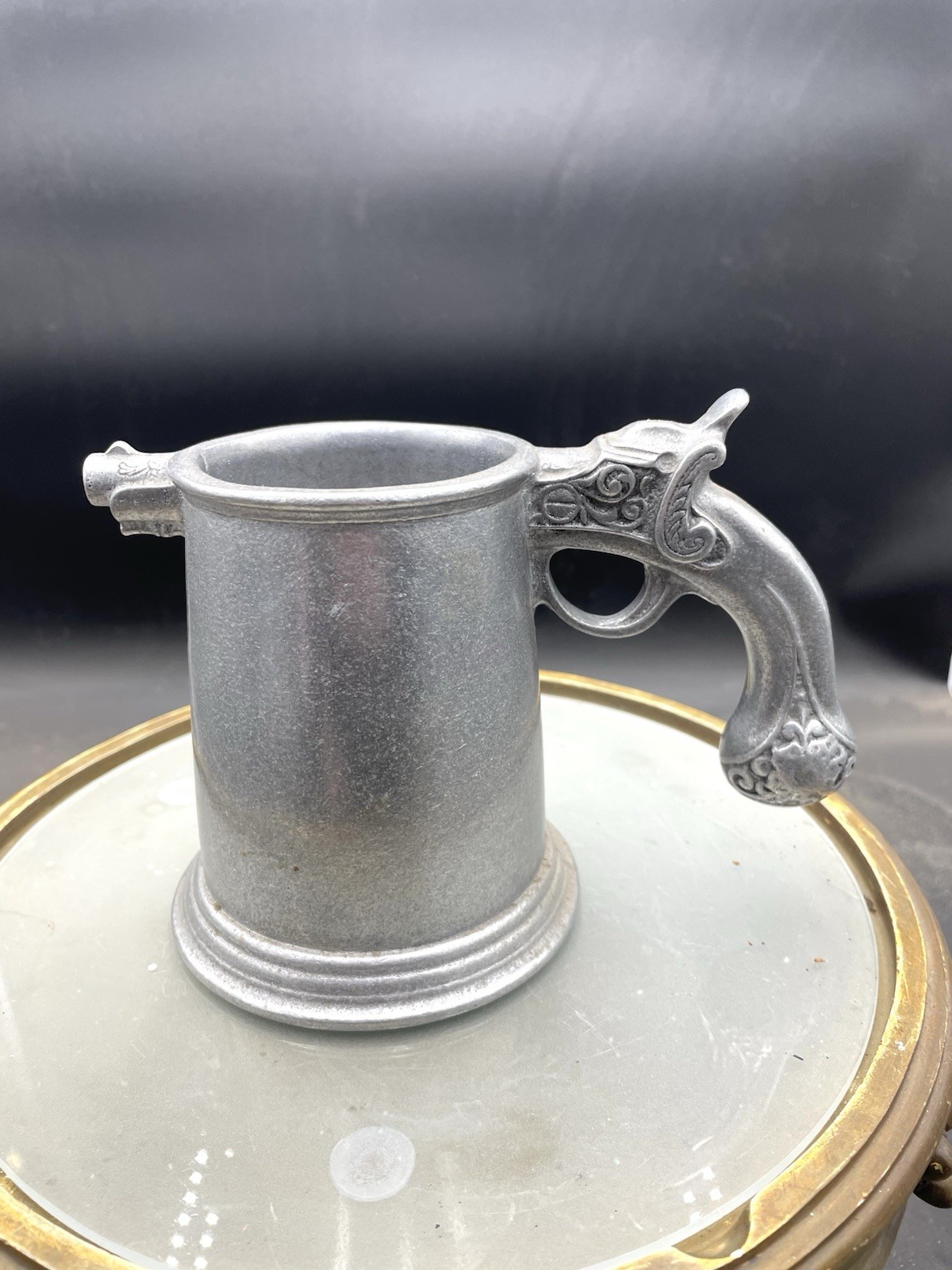 Vintage Beer Mug Tankard Stein Wilton Pewter Flintlock Pistol Gun Handle 7”x 5”