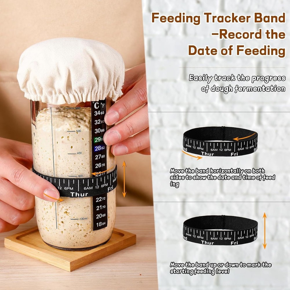 Easily Create Sourdough Bread: 24 oz Starter Kit with Thermometer & Scraper