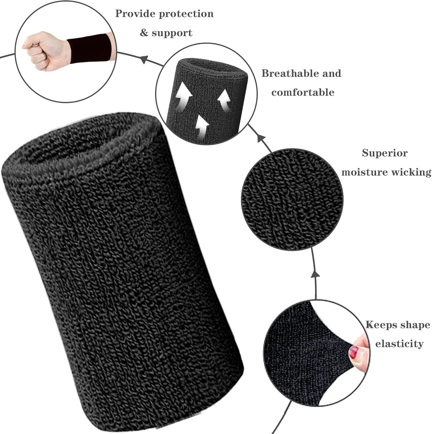 2 or 4 Pack 6 Inch Wrist Sweatbands Tennis Wrist Bands Absorbent Sweat Band