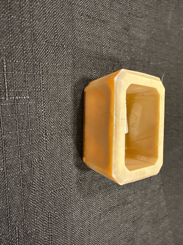 Vintage Rectangular Open Salt Dip Signed E.E. With Beveled Corner Golden Agate