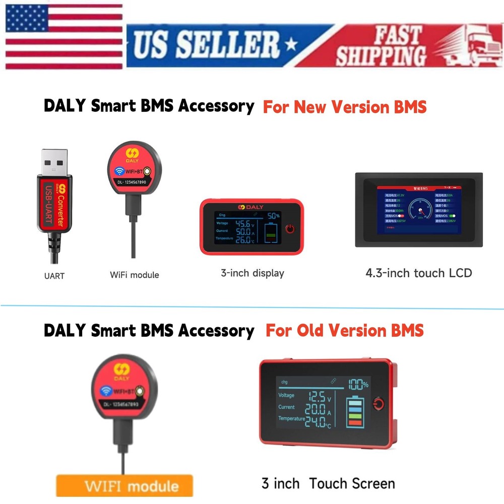 DALY New / Old Version BMS Smart BMS Accessory LCD Display/WiFi Module/UART US
