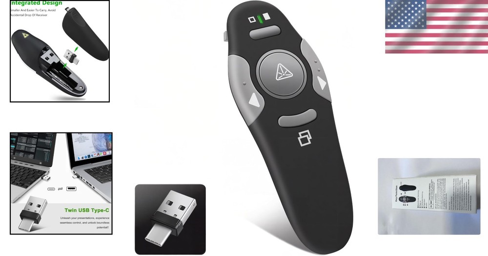 Ergonomic Wireless Presentation Clicker with USB Type C & USB-A Connectivity