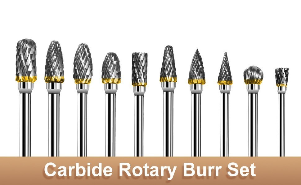 Tungsten Carbide Rotary Burr Bit Set 1/8" Cutting Carving Burrs Dremel Tool Kit