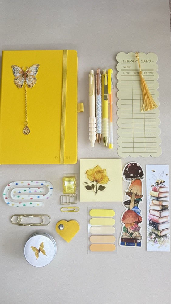 Yellow Bookish Gift Set Aesthetic Journal Kit Backpack Pens Stickers Bundle