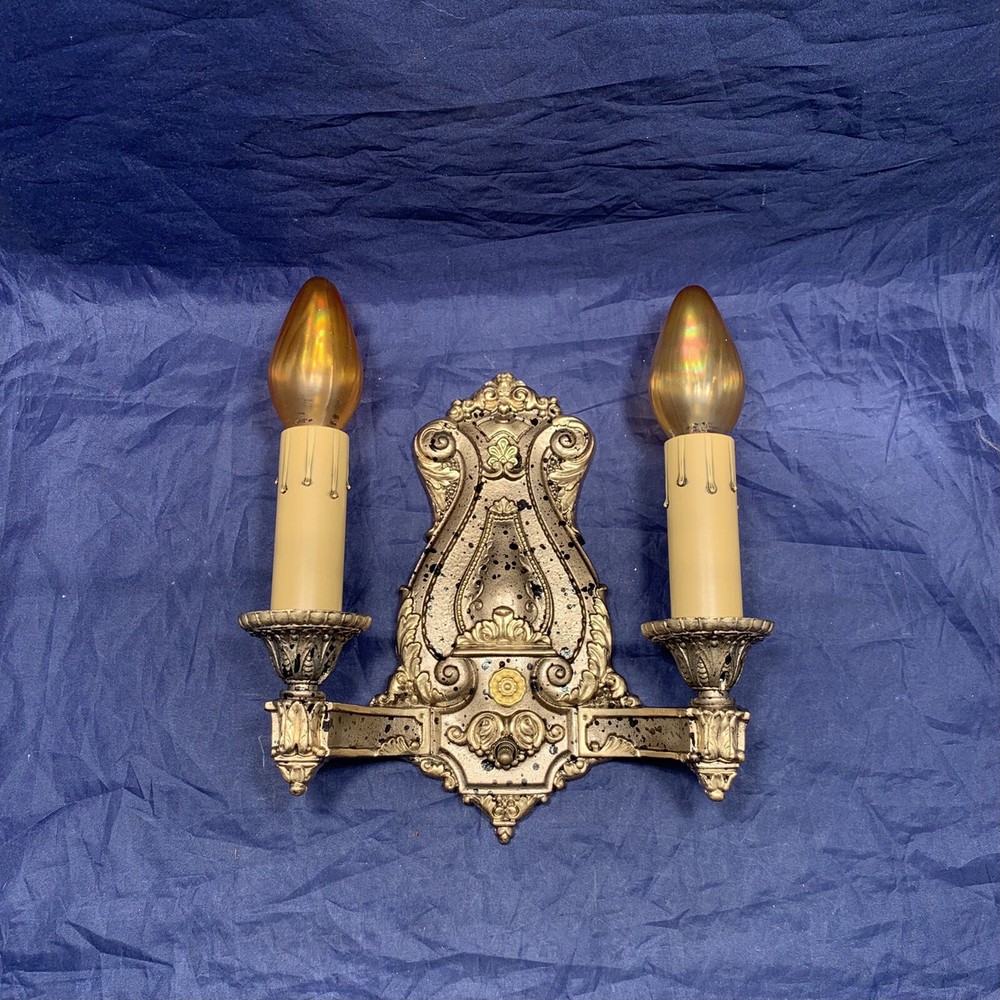 Antique Pair Polychrome Two Arm Wall Sconces Rewired Nice 107D