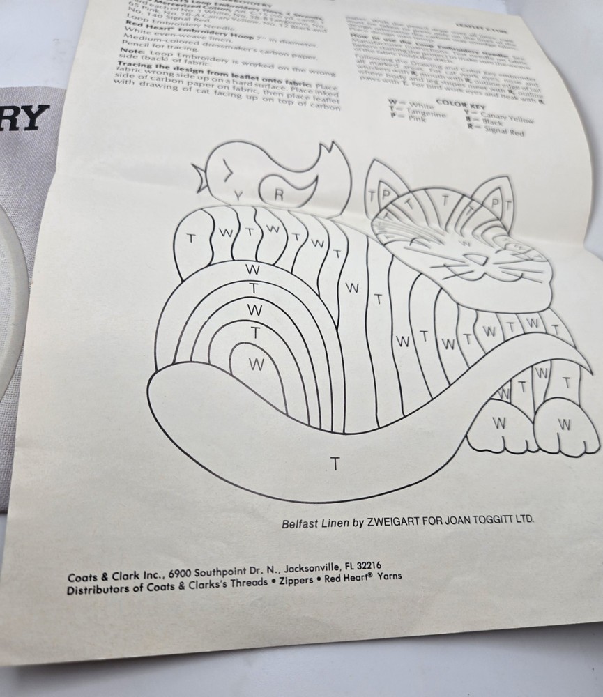 Loop Embroidery Pattern Coats And Clark 1987 Cat And Bird Pattern Unused