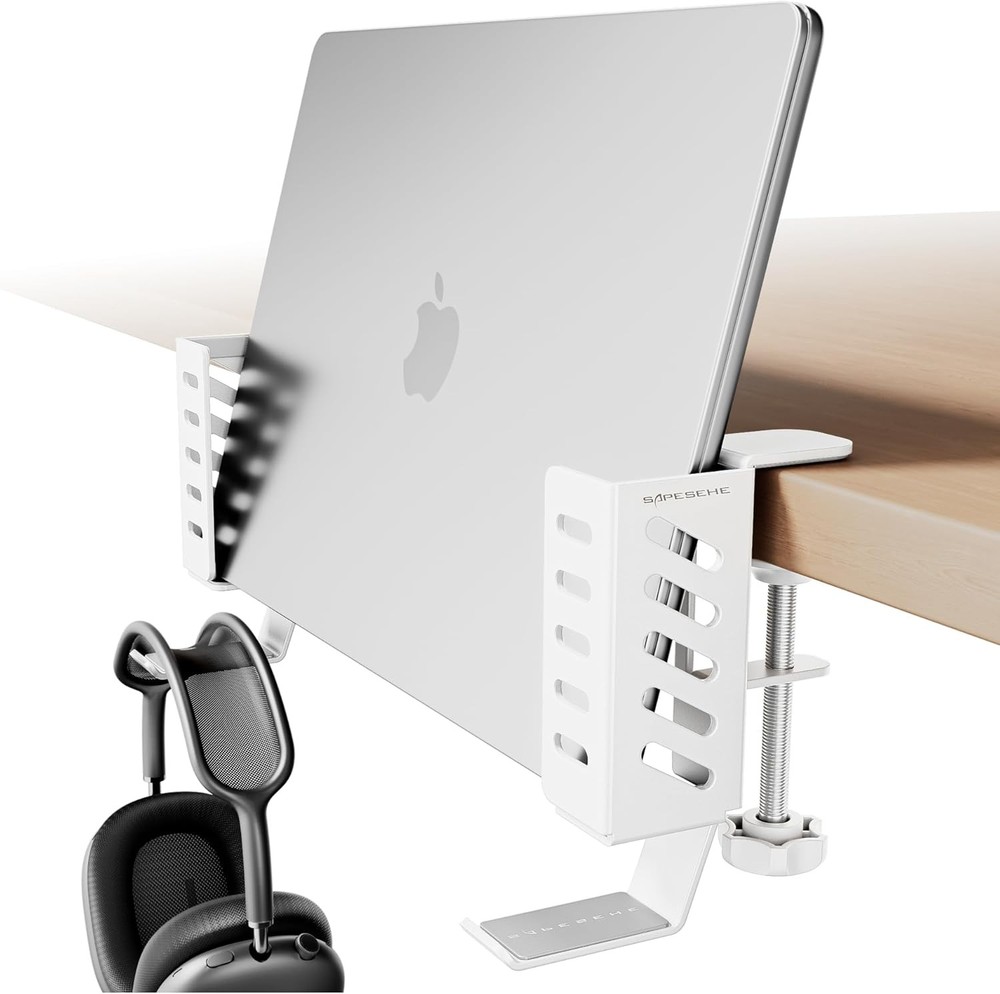 Desk Side Laptop Holder, Storage, No Drill White