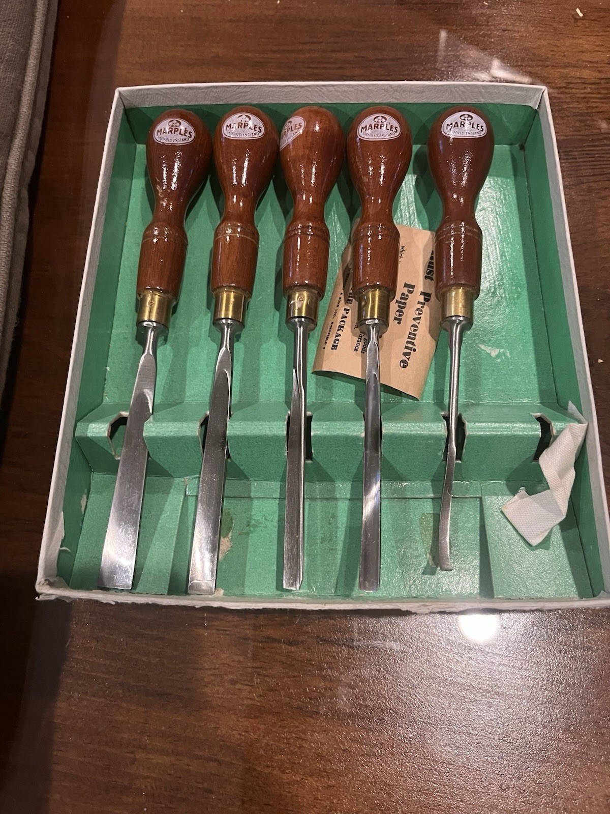 Marples Vintage Carving Chisels Box Bottom Only, Used Set