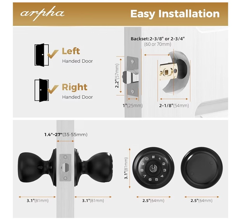 Arpha D160 Keyless Entry Door Lock with App Control One-Time Code Anti-Peeping