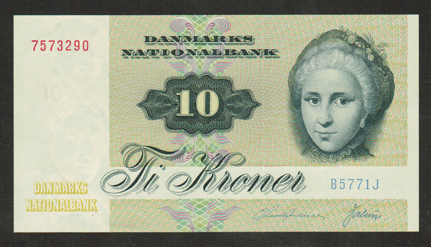 DENMARK BANKNOTE 10 KRONER 1972 UNC