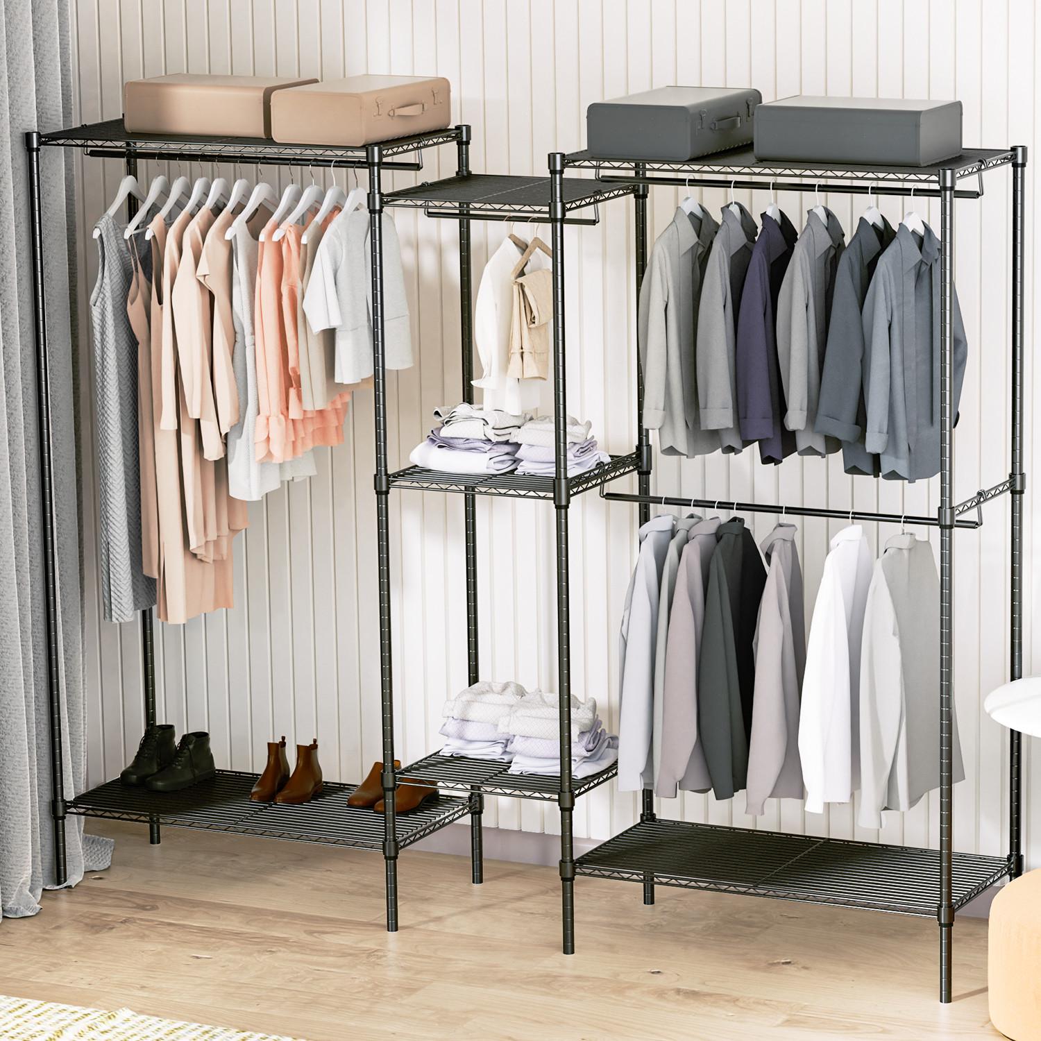 Adjustable Garment Rack Stand Metal Closet Organizer Stand Clothes Storage Shelf