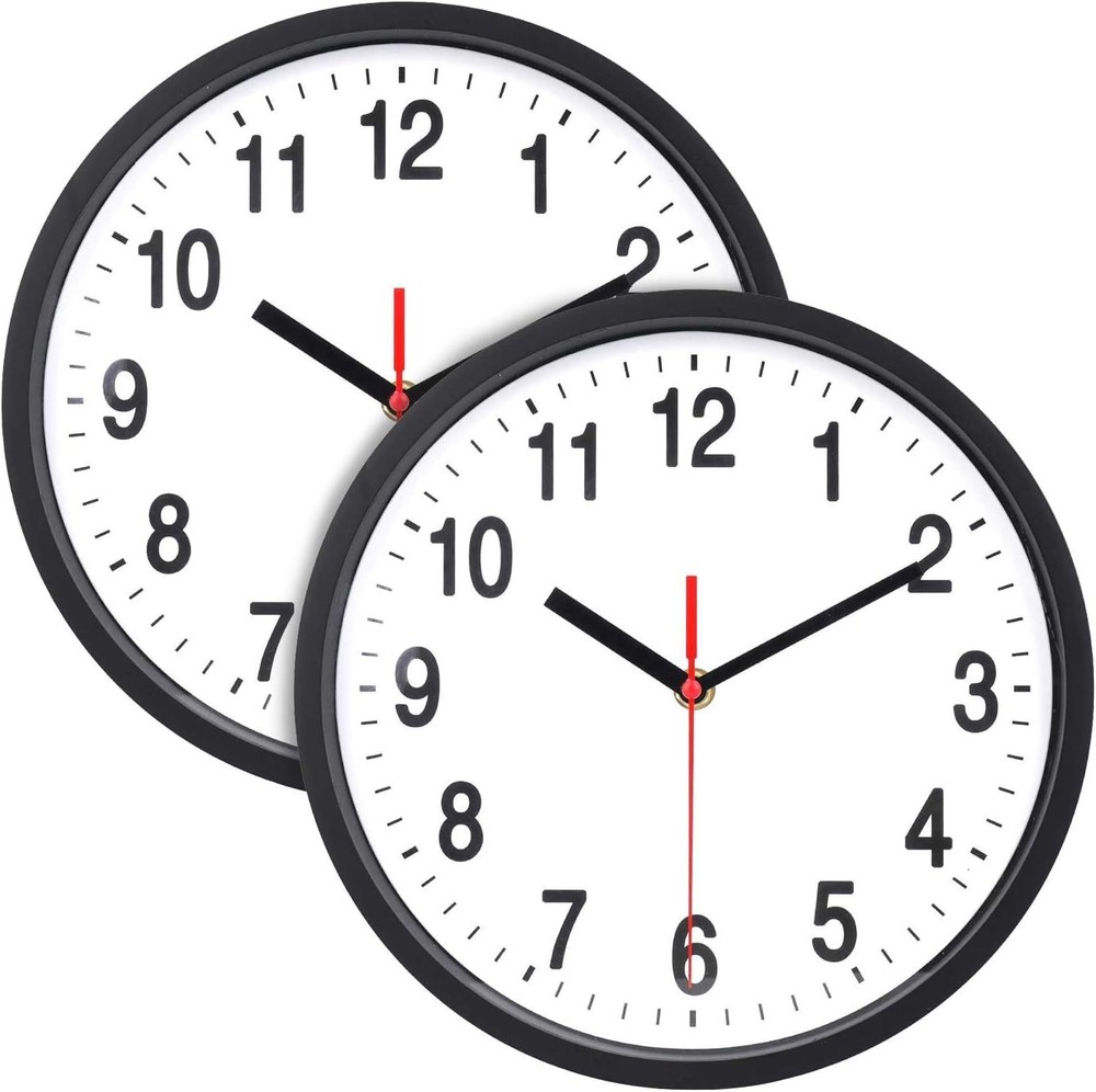 Mainstays Basic Indoor 8.78" Black Analog Round Modern Wall Clock (2 Pack)