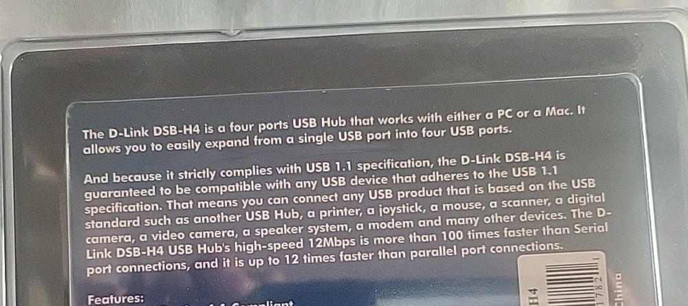 D-Link DSB (DSBH4) 4-Ports External Hub New