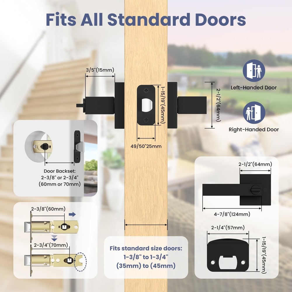 Estmoon 5 Pack Matte Black Door Handles Interior Door Knobs, Keyless Privacy ...