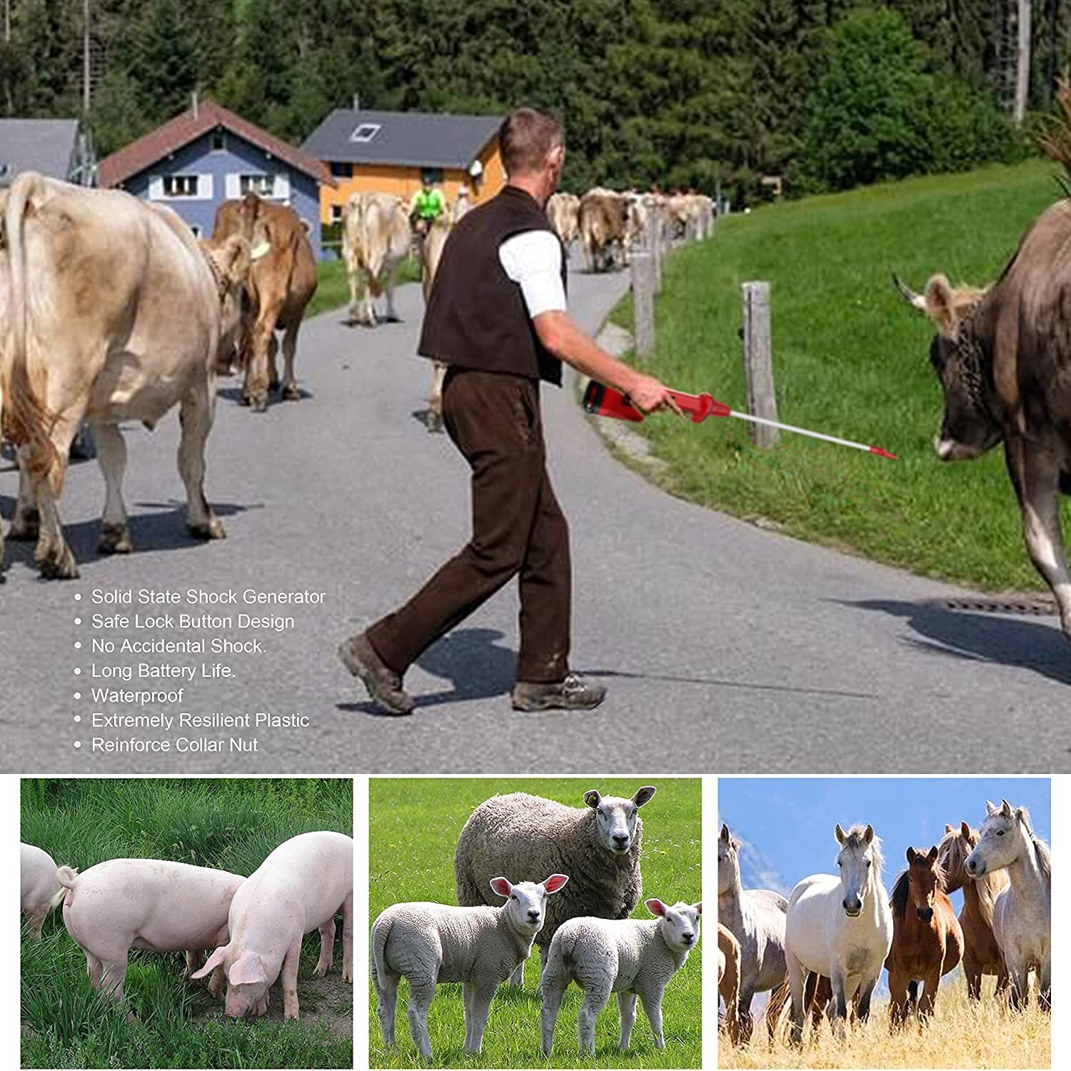 Livestock Prod Electric Cattle Prod Rechargeable Safety Animal Hot Shot with 28″