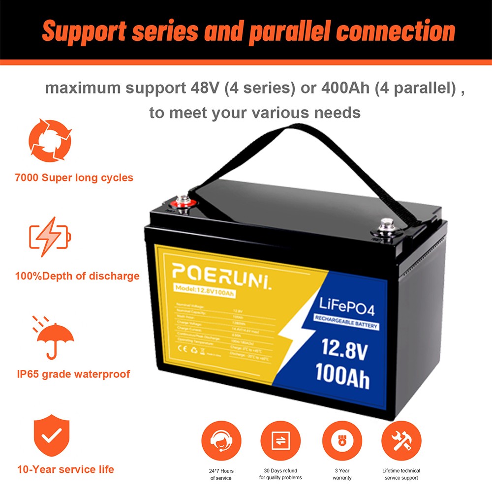 NEW 12V 100Ah LiFePO4 Lithium Battery Deep Cycle Built-in BMS for Solar Off-grid