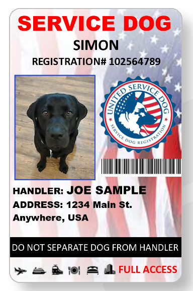 Service/emotional support dog handler ID card USA theme