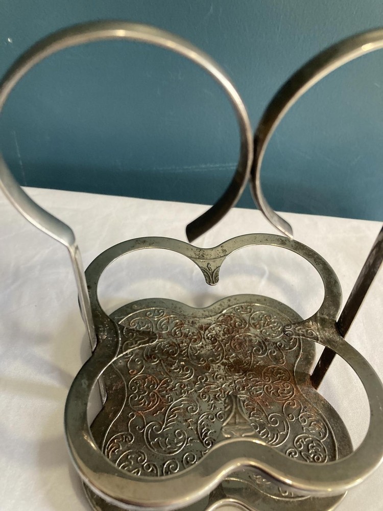 Vintage Silverplate Double Ring Condiment Holder Stand