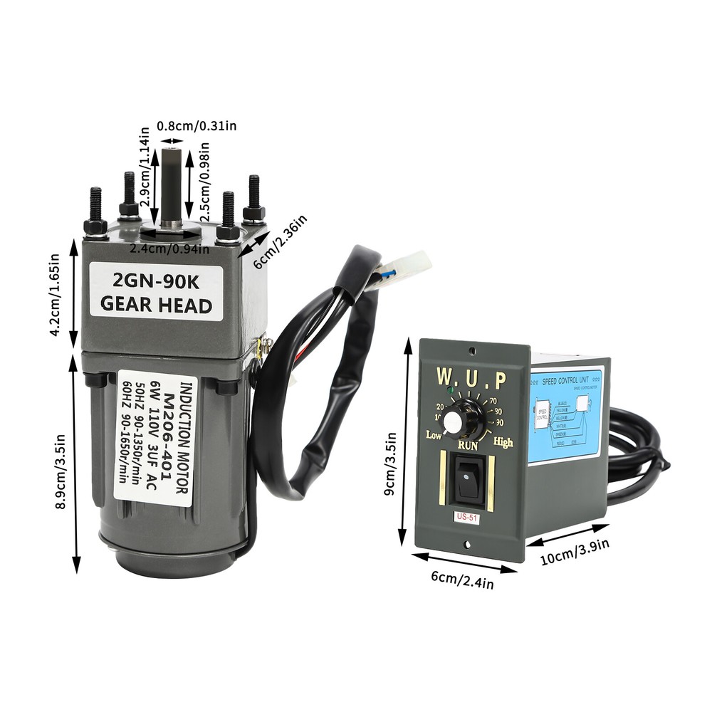 90:1 AC 110v Worm Gear Motor with 6w Power+ Variable Speed Reduction Controller