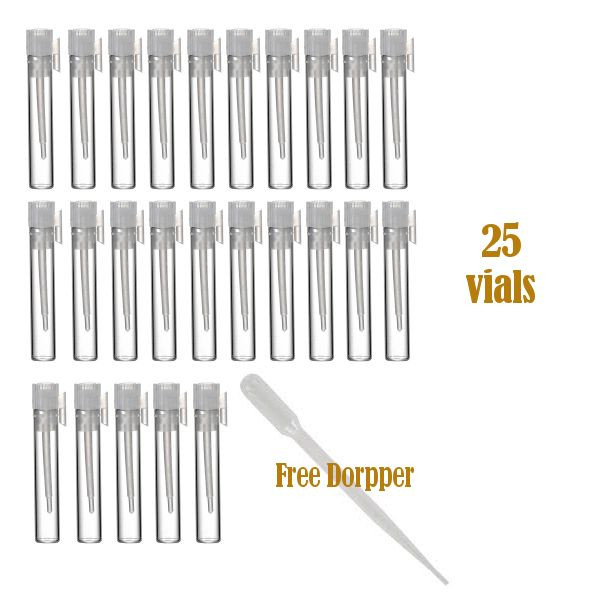 1ml Glass Perfume Sample Vials, 1 ml Small Bottles 8X35 mm Vials, Stick-On