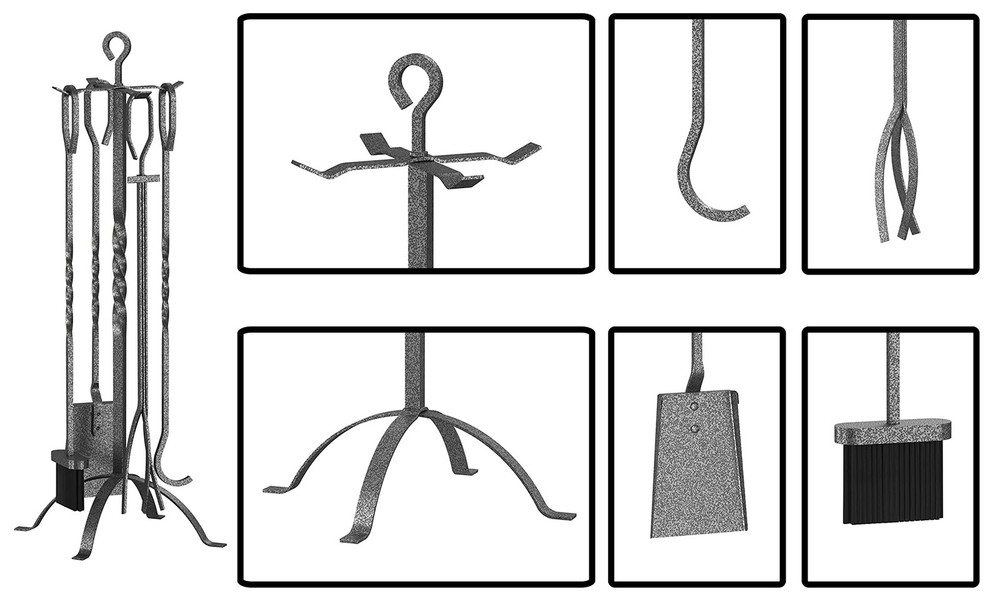 5 Pieces Fireplace Tools Sets Fireplace Accessories Tools Holder with Handles...