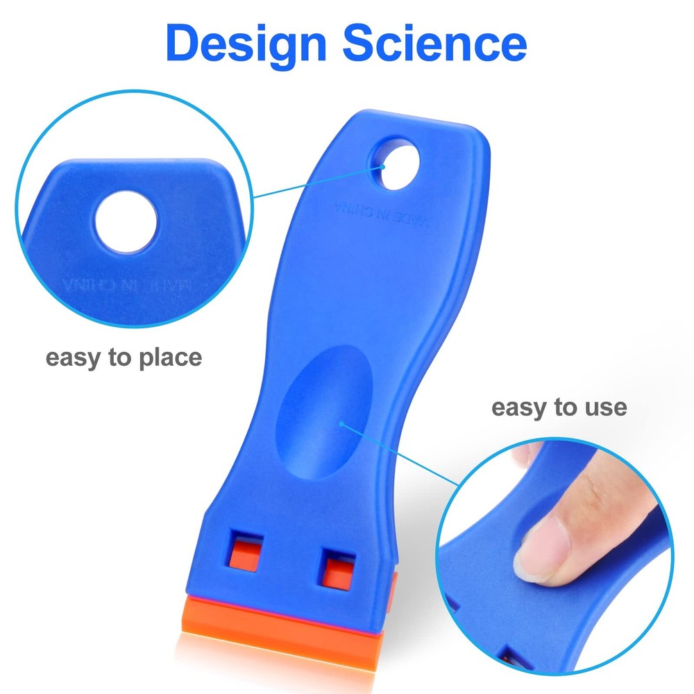 4 Pcs Plastic Razor Blade Scraper with 100 Pc Plastic Blades, Remove Label Decal