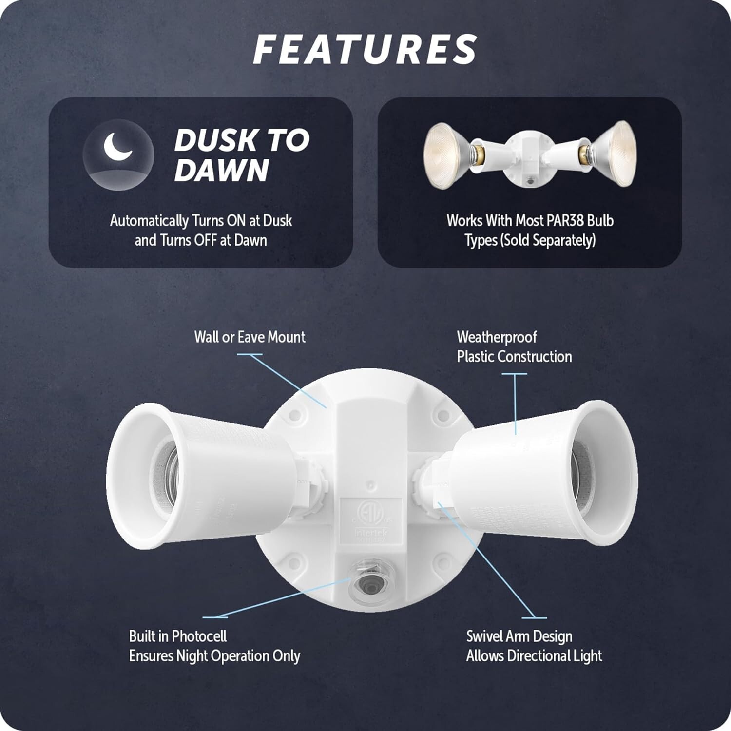 Outdoor Dusk to Dawn Floodlight – Weatherproof Security Light – Motion Sensor