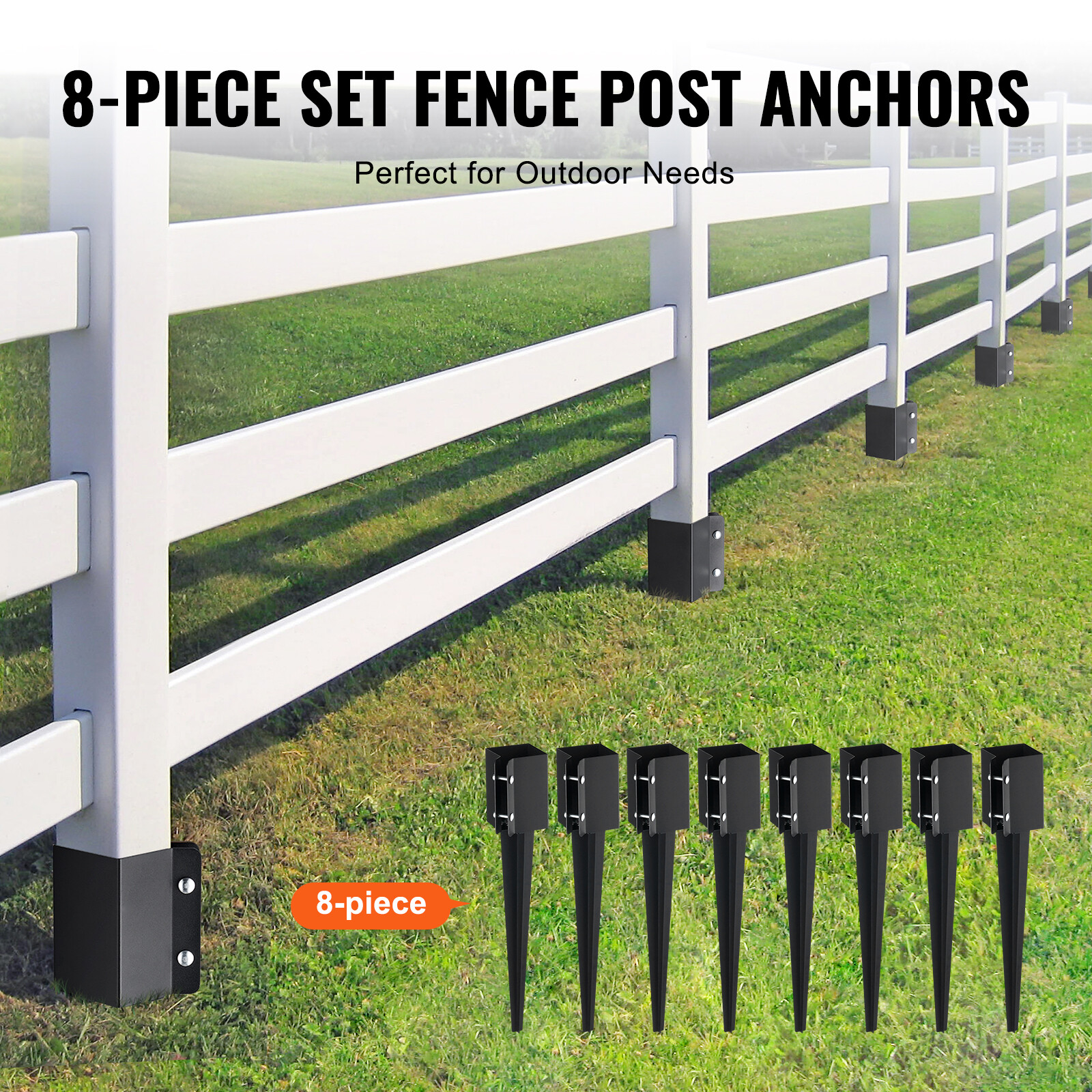 VEVOR Fence Post Anchor Ground Spike 8 Pack 24 x 4 x 4 In Metal Fence Stakes