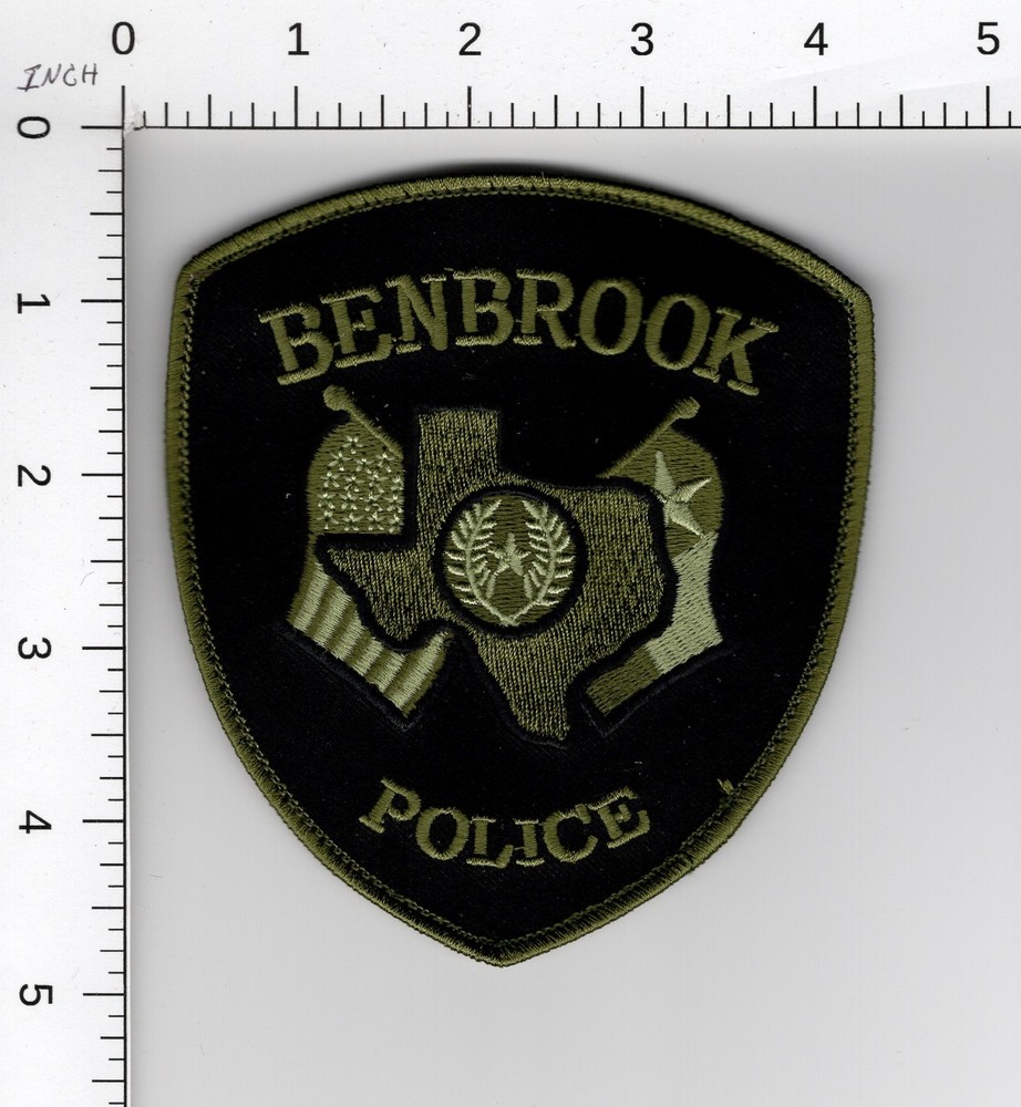 BENBROOK ( SUBDUED GREEN )  HOOK LOOP STYLE ^ TEXAS --- SWAT POLICE PATCH