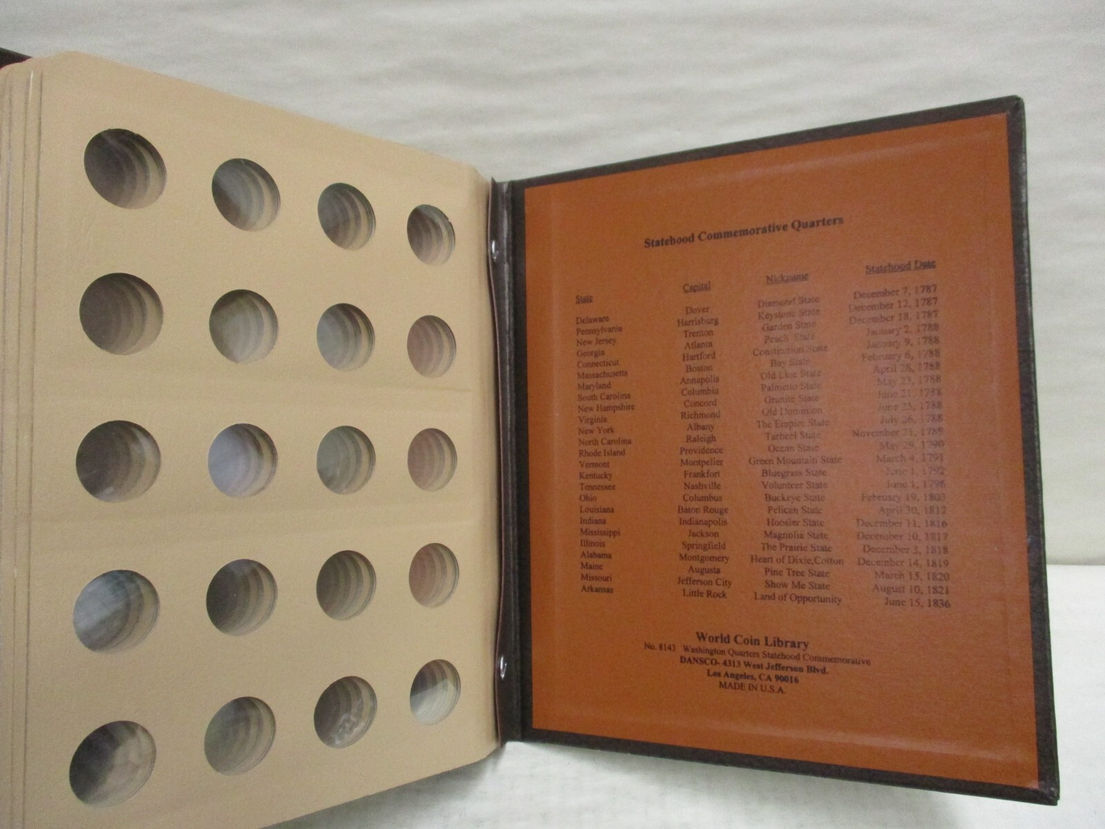 Dansco Coin Album #8143 Washington Statehood Quarters 1999-2003 w Proofs (P D S)