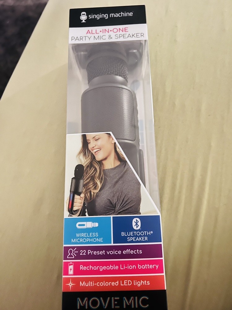 Singing Machine Move Microphone w/ Lighting Effects~Bluetooth~Mic & Speaker~New!
