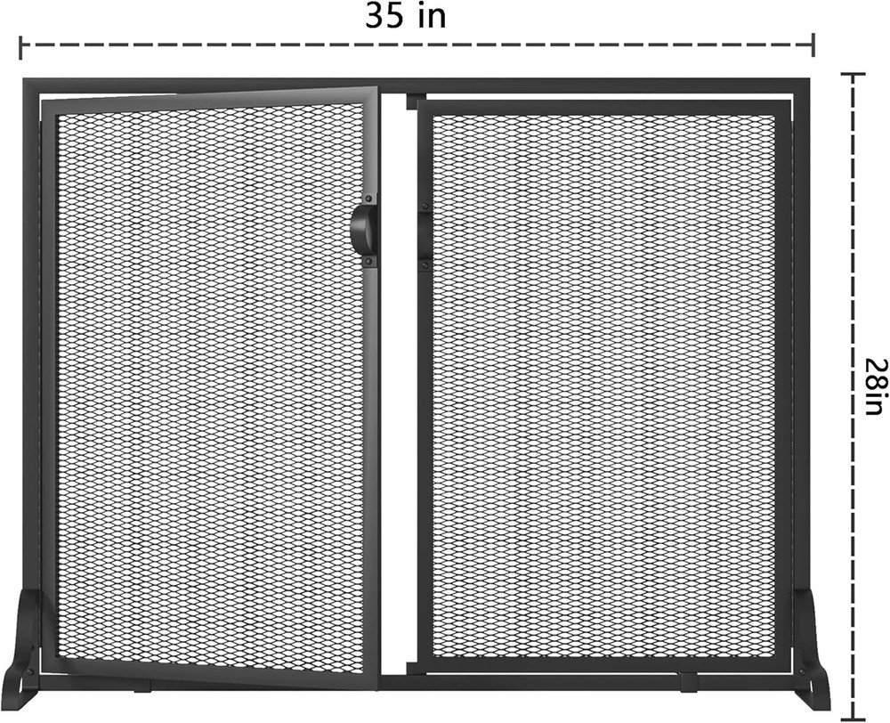 Fireplace Screen with Magnetic Doors, 2-Pannel Handcrafted Solid Wrought Iron...