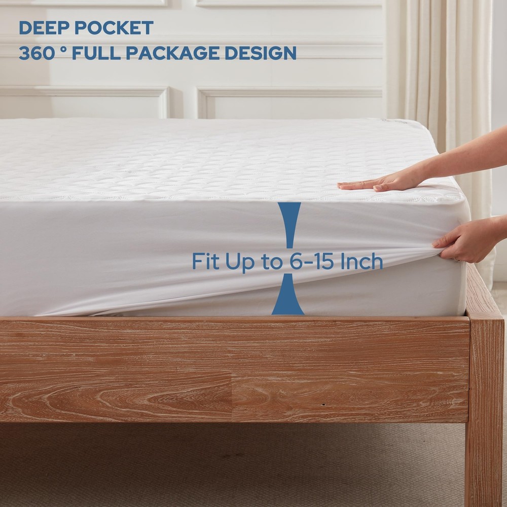 2 Pack Waterproof Mattress Protector, Full Size Mattress Pad with Deep Pocket...