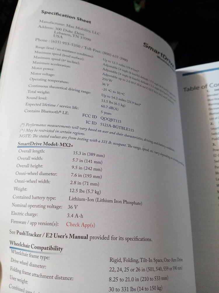 Permobil SmartDrive MX2+ Max Mobility Power Assist User's Manual Only