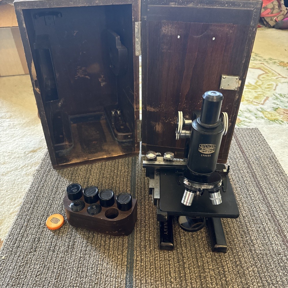 Spencer Buffalo  Microscope  U.S. NAVY  WWII & Storage Box