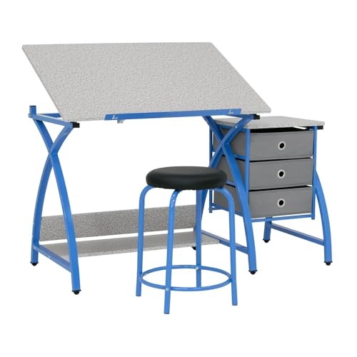 SD STUDIO DESIGNS CRAFT TABLE | ANGLE ADJUSTABLE TOP, STOOL - BLUE/GRAY