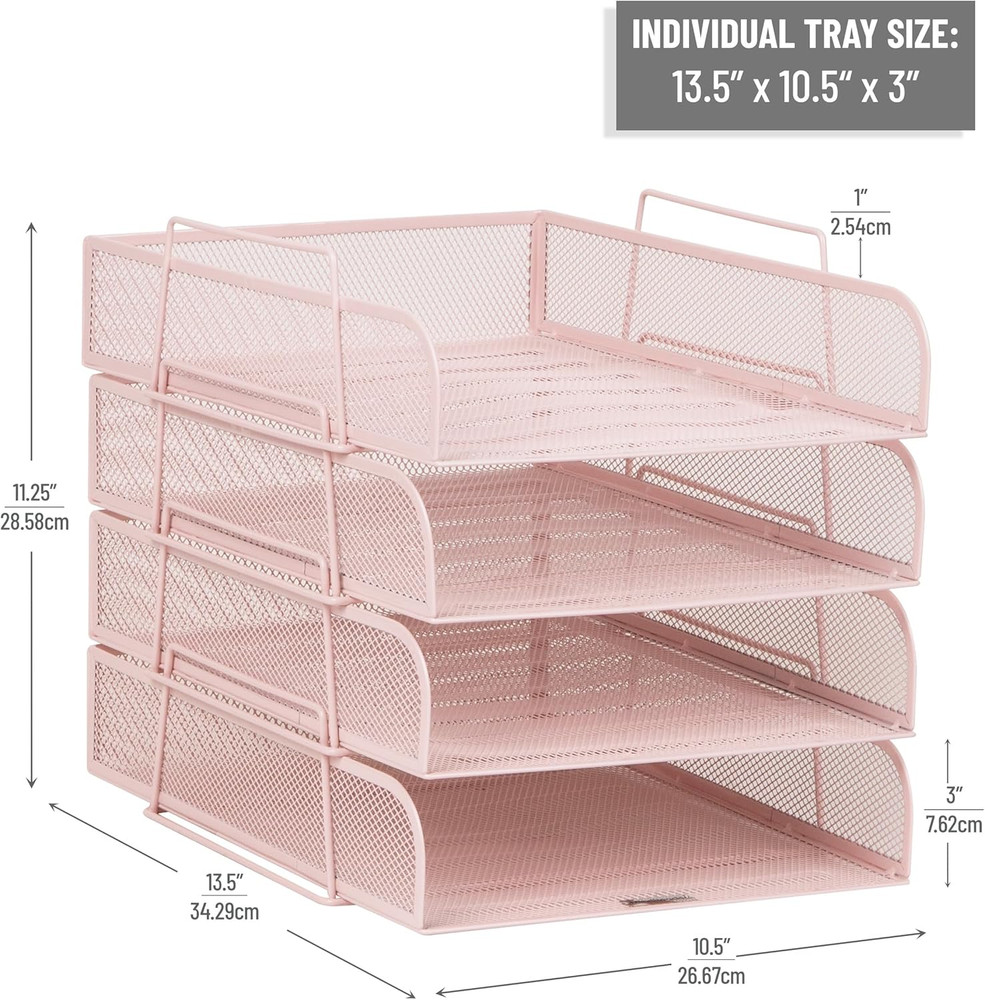 Stackable Paper Tray, Desktop Organizer, File Storage, Office, Metal Mesh, 10.5"
