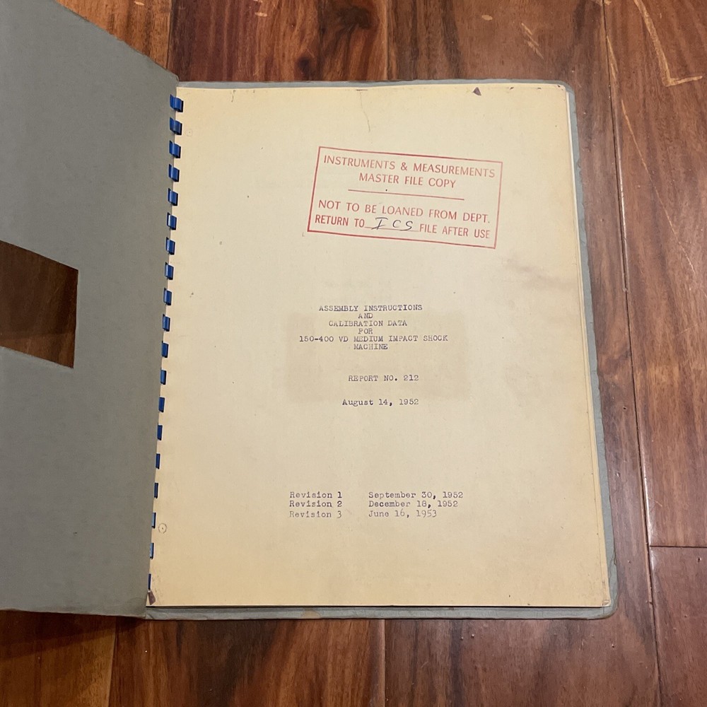 Barry 150-400 VD Medium Impact Shock Machine Assembly & Instructions Report 212
