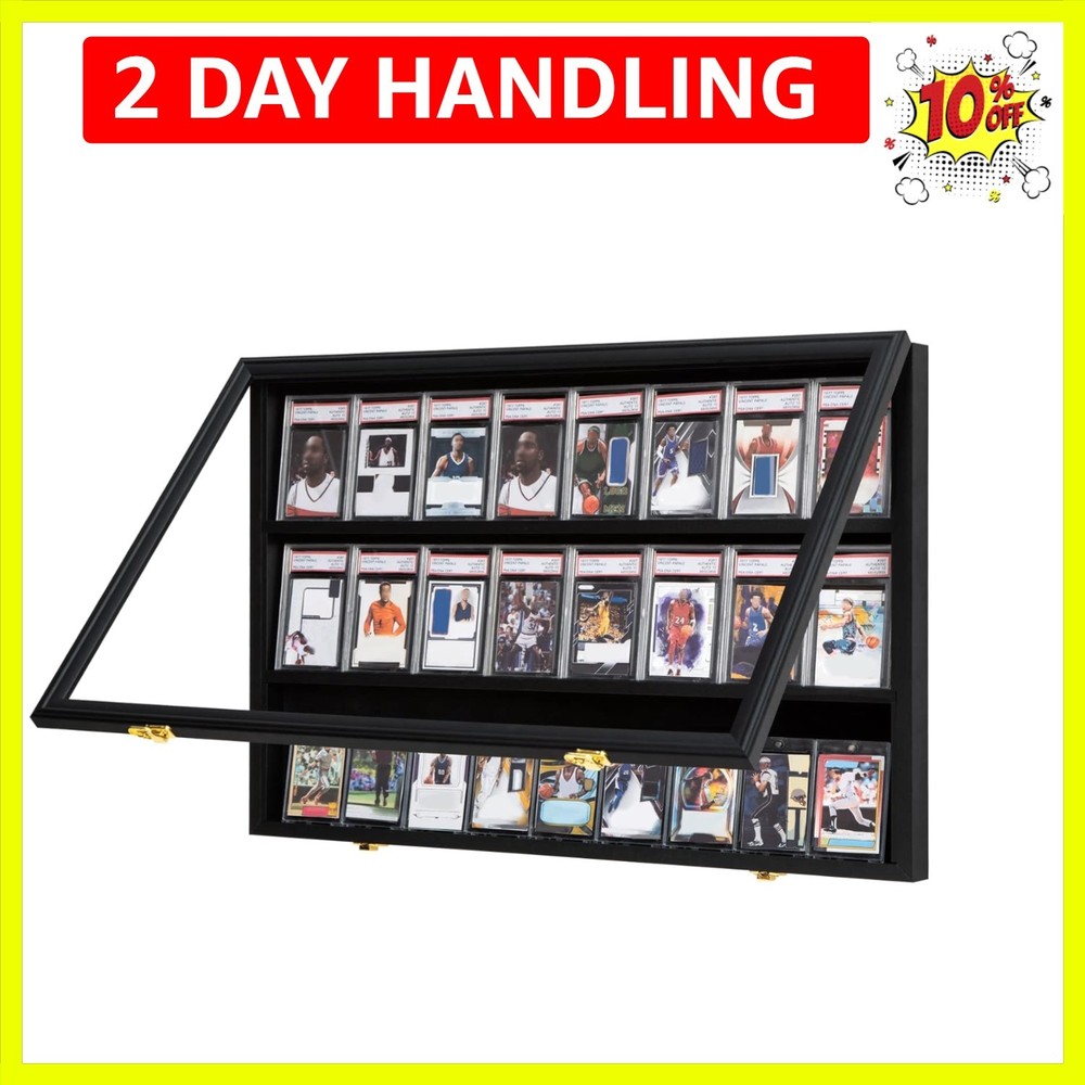 Baseball Card Display Case 24 Graded Sport Card Display Case Wall Mount with ...