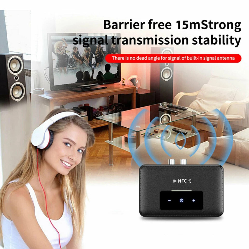 Bluetooth 5.0 Receiver Transmitter Wireless 3.5mm AUX NFC to 2 RCA Audio Adapter
