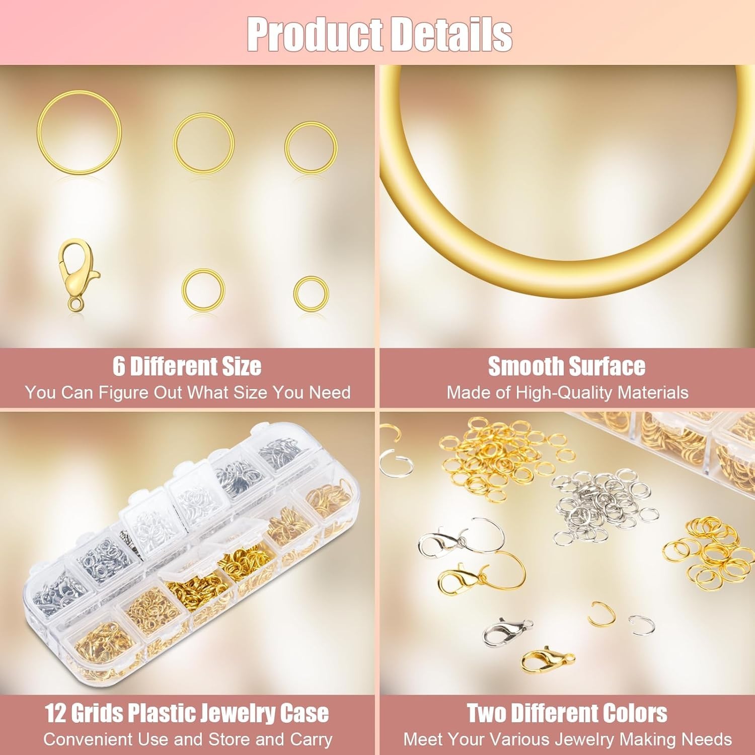 1200 Pcs Jump Rings for Jewelry Making Supplies, Necklace Repair Kit with Open/C