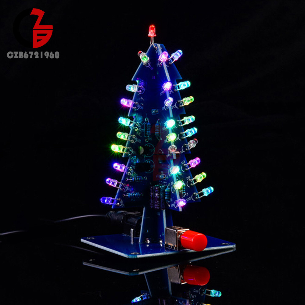 DIY 3D LED Christmas Tree Circuit Kit Glitter Electronic Learning Set With Shell