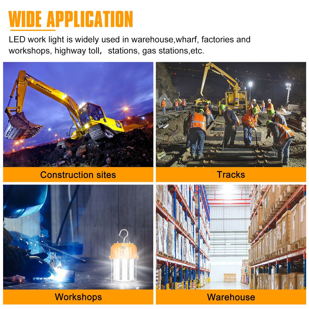 80W LED Temporary Work Light Fixture 100-277VAC High Bay Construction Work Light