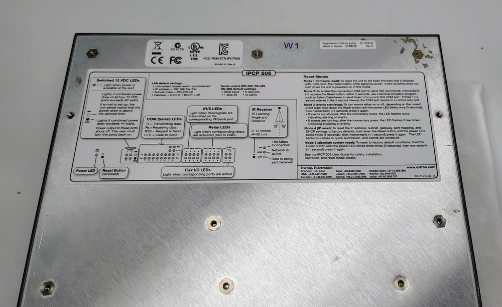 Extron IPCP 505 IP Link Control Processor Unit AC Power Cord Phoenix Connectors